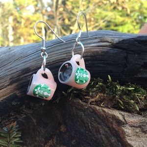 Pink Starbucks coffee cups earrings silver 925